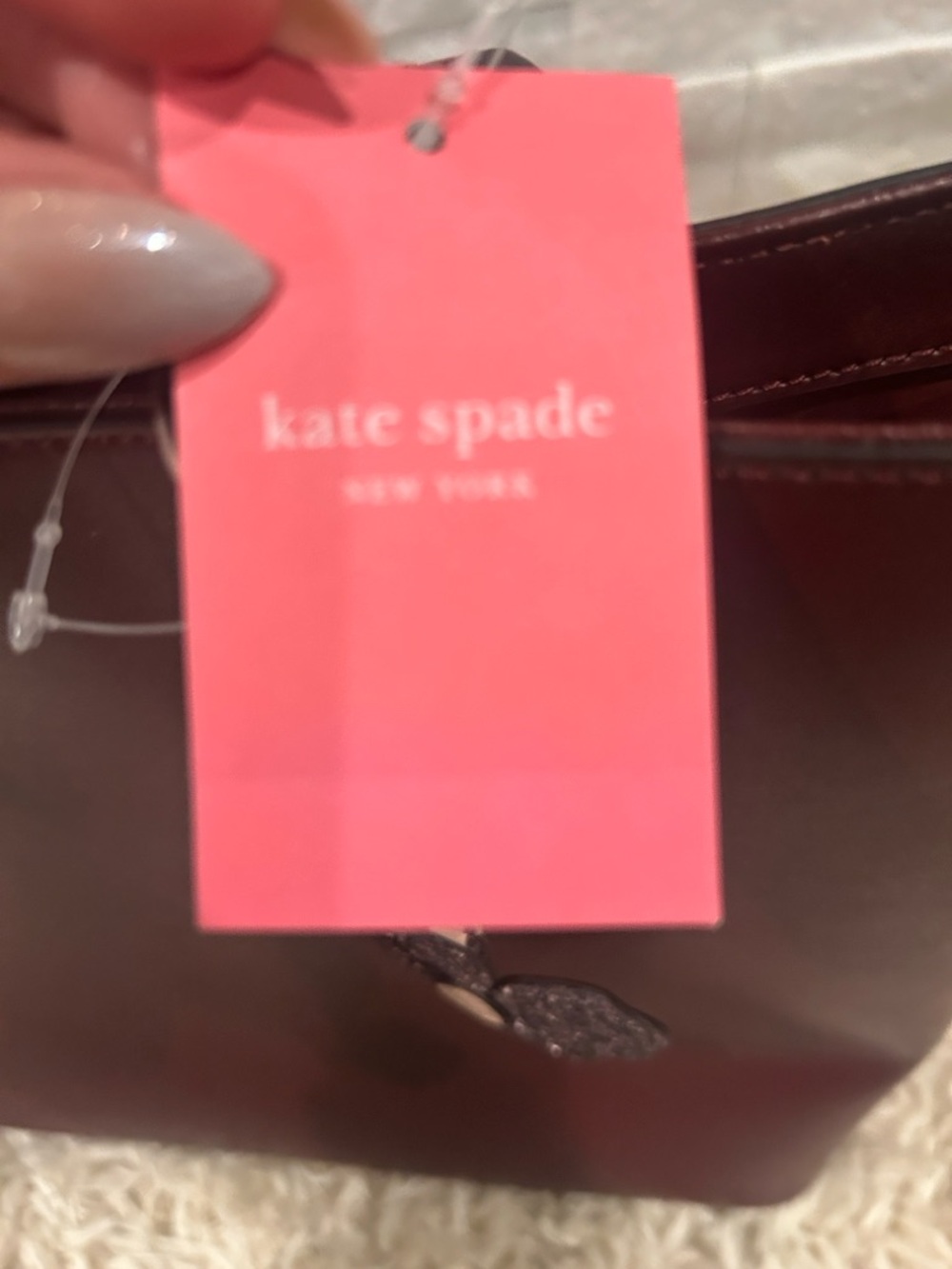 kate spade Burgundy Leather Tote with Floral Charm - Picture 4 of 9